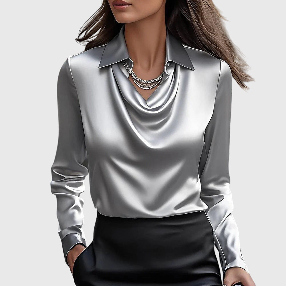 Nia™ – Elegant Drape-Neck Blouse for Polished Everyday Style