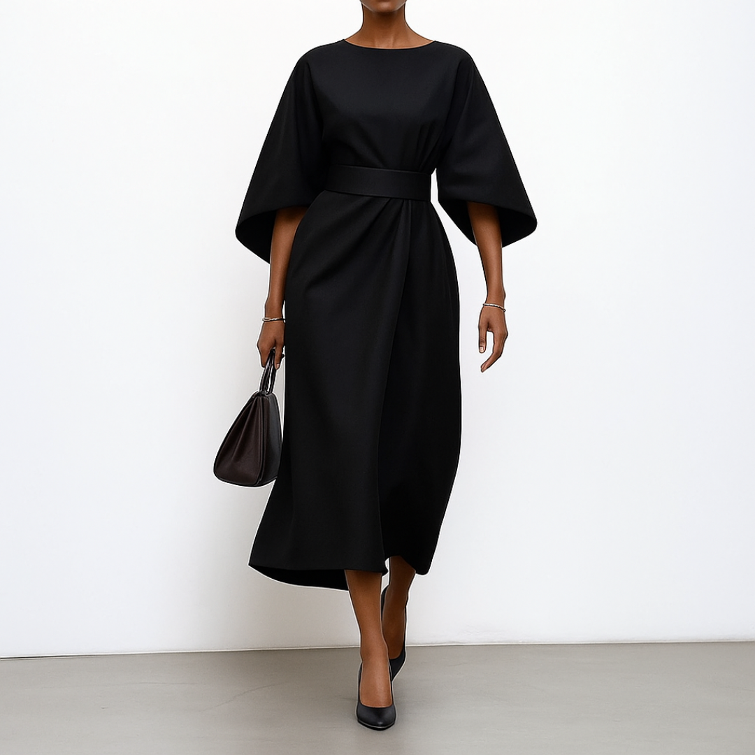 Lucyna – Satin Maxi Dress with Batwing Sleeves