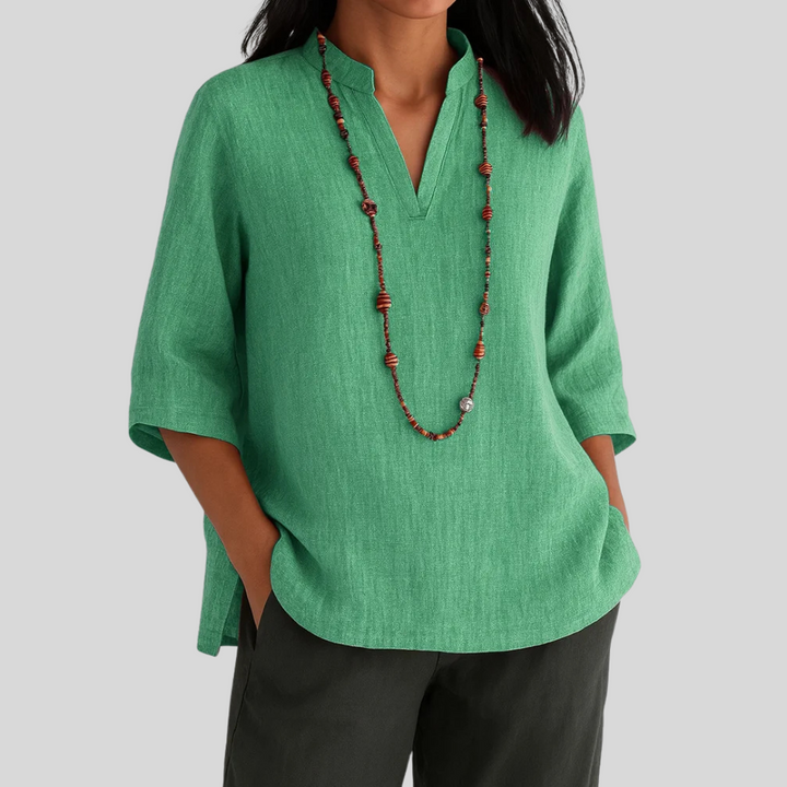 Amaya™ – Relaxed V-Neck Blouse for Everyday Elegance