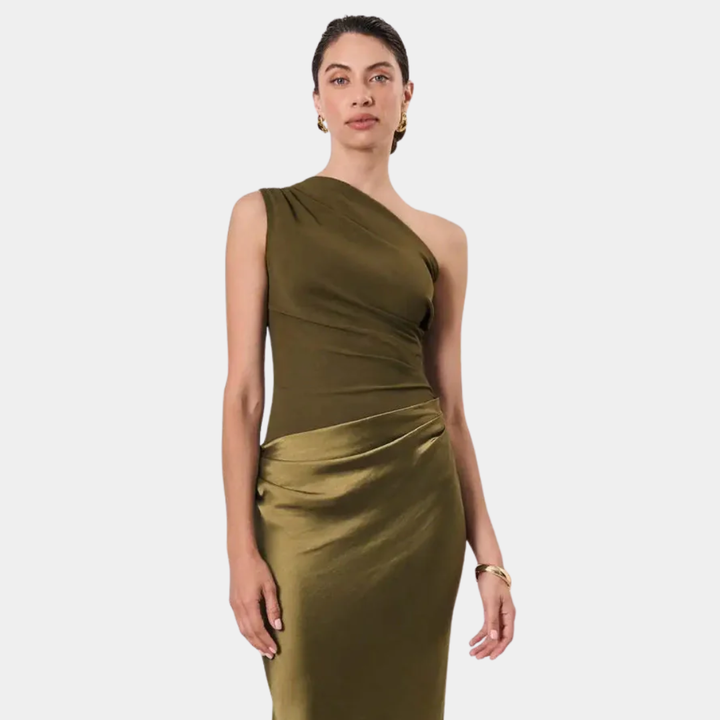 Agnieszka – Satin Maxi Dress with One Shoulder