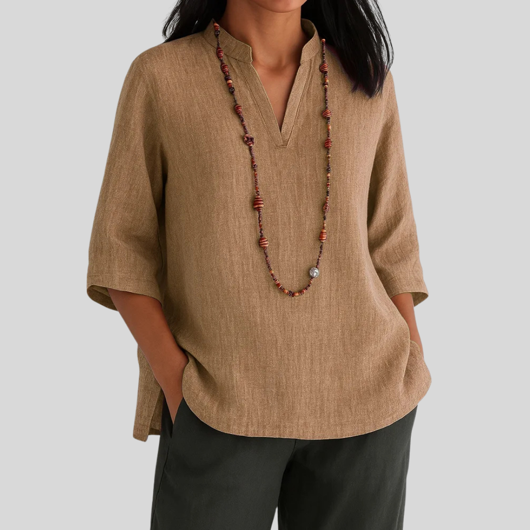 Amaya™ – Relaxed V-Neck Blouse for Everyday Elegance