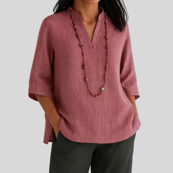 Amaya™ – Relaxed V-Neck Blouse for Everyday Elegance