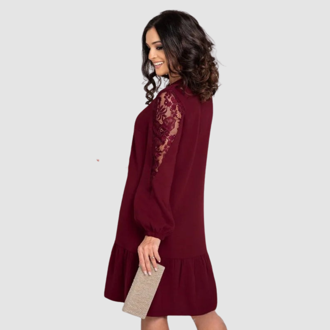 Celina – Midi Dress with Lace Sleeves