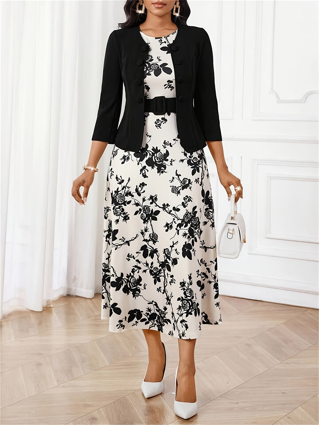 Bożena – Two-Piece Set with Belt and Pattern