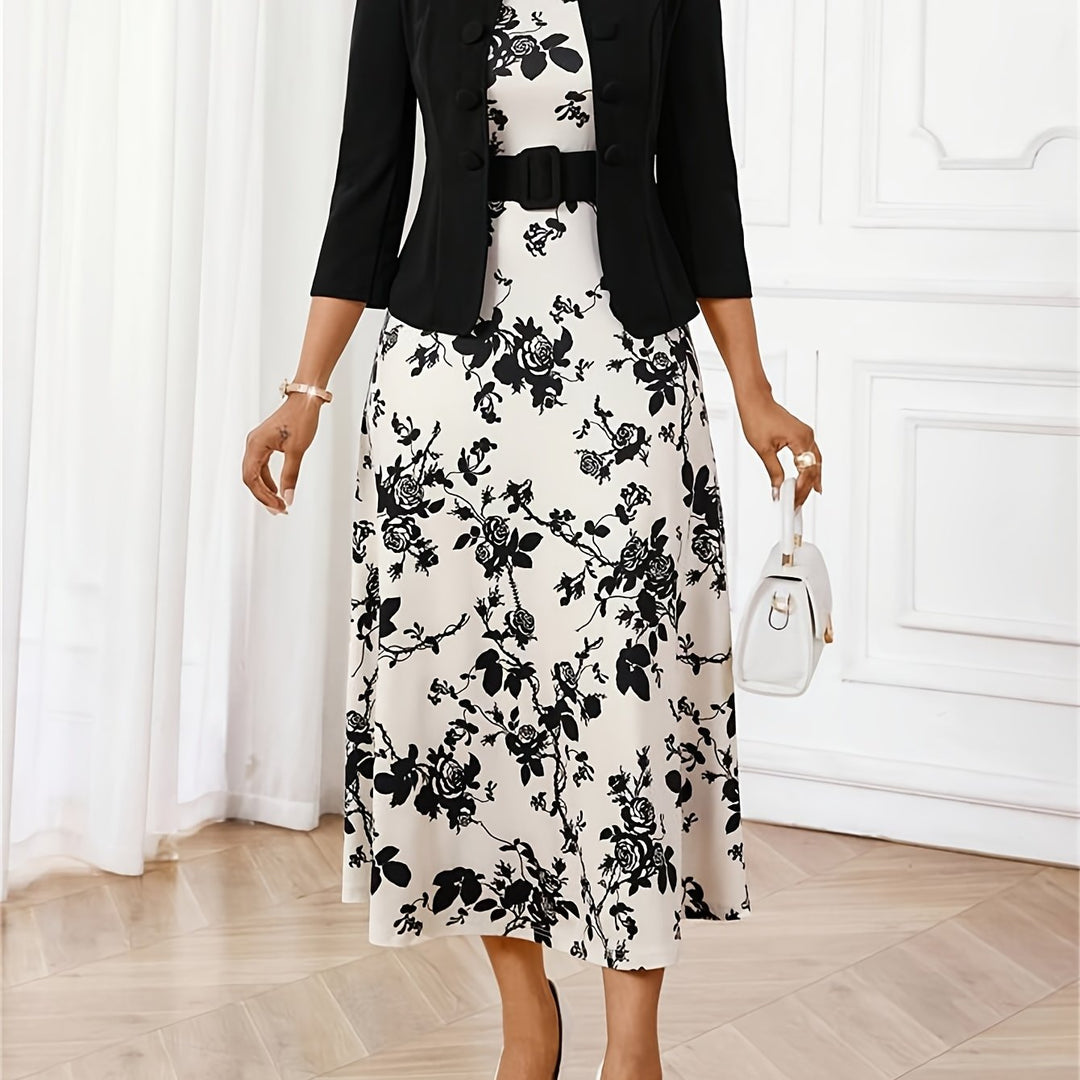 Bożena – Two-Piece Set with Belt and Pattern