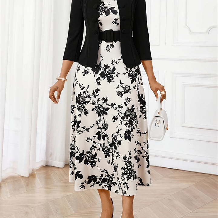 Bożena – Two-Piece Set with Belt and Pattern