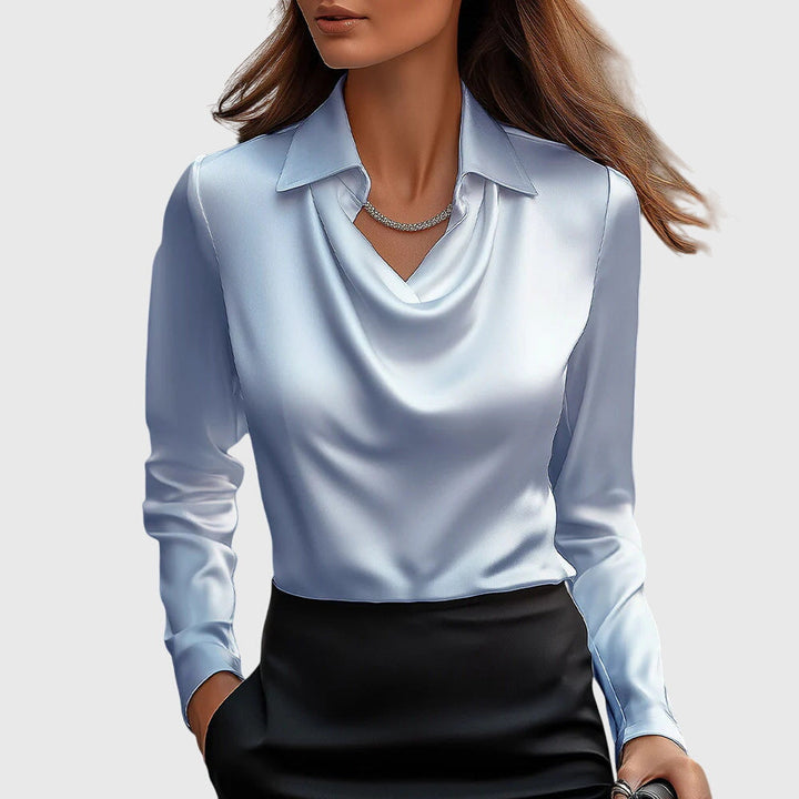 Nia™ – Elegant Drape-Neck Blouse for Polished Everyday Style