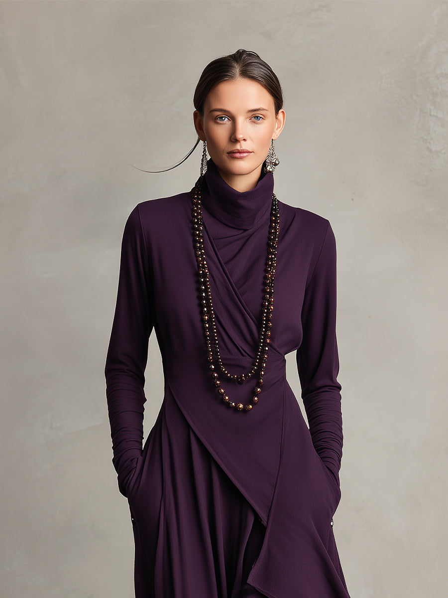 Natalia | Asymmetrical Maxi Knit Dress with Turtleneck