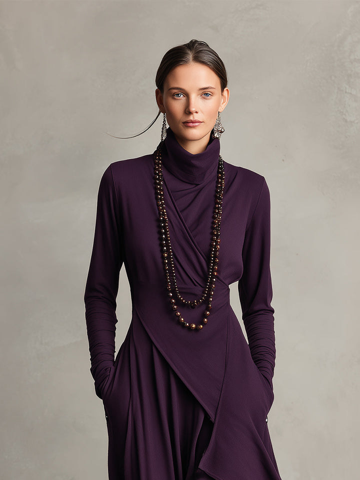 Natalia | Asymmetrical Maxi Knit Dress with Turtleneck