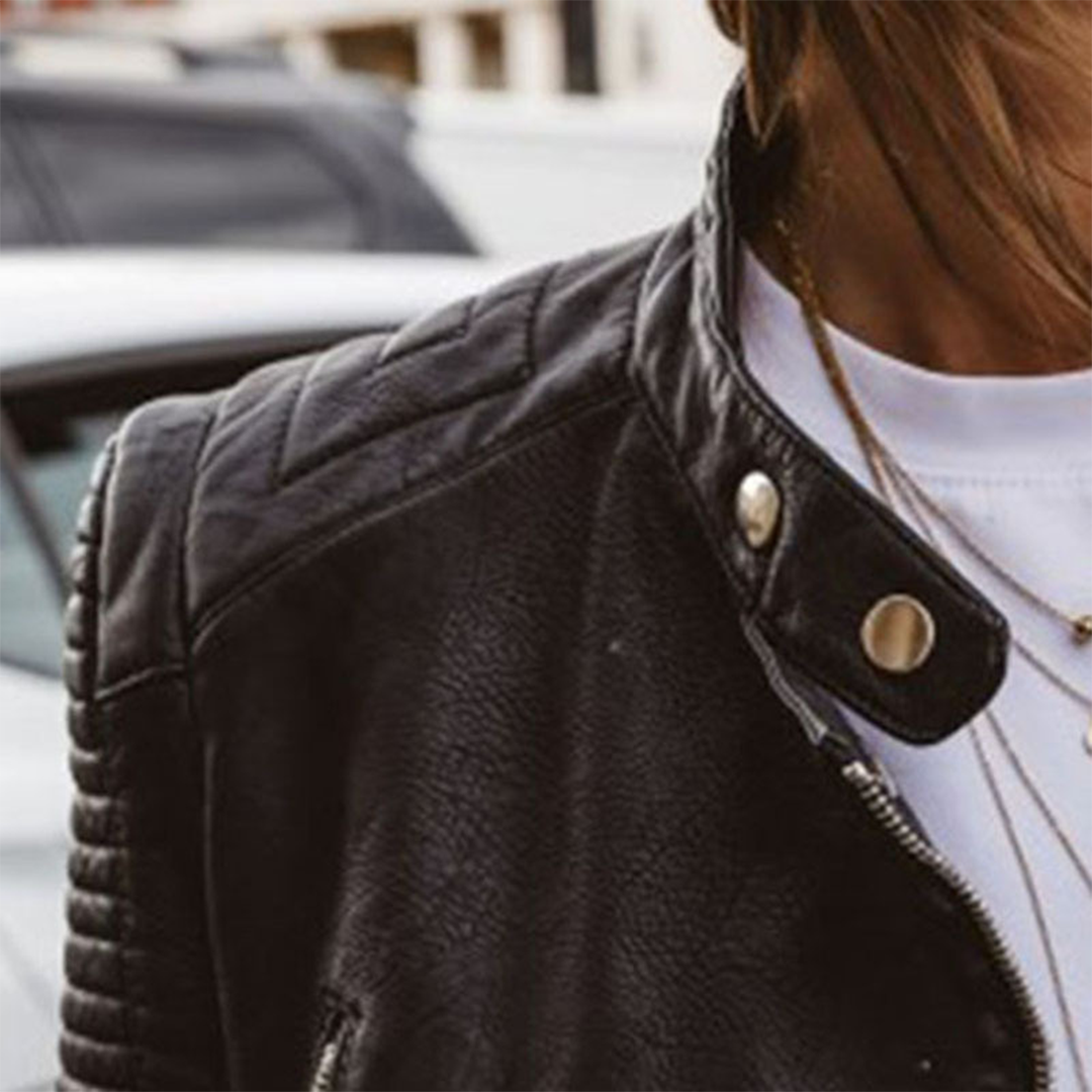 Kiki™ – Timeless Structured Zip-Up Vegan Leather Jacket