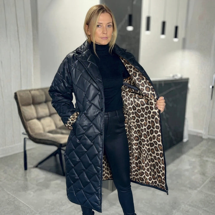 Beata | Reversible Quilted Coat with Leopard Lining