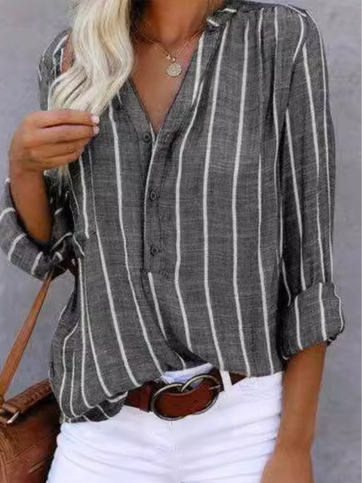 LANE STRIPED BUTTON BLOUSE