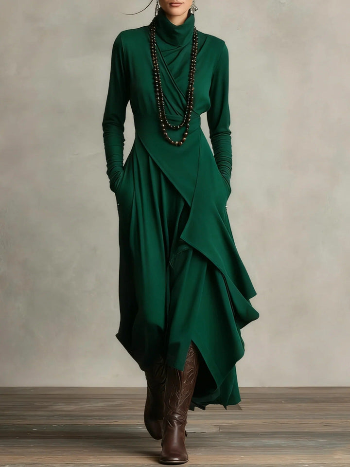 Natalia | Asymmetrical Maxi Knit Dress with Turtleneck