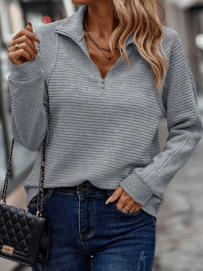 JANITA RIBBED HALF-ZIP SWEATER