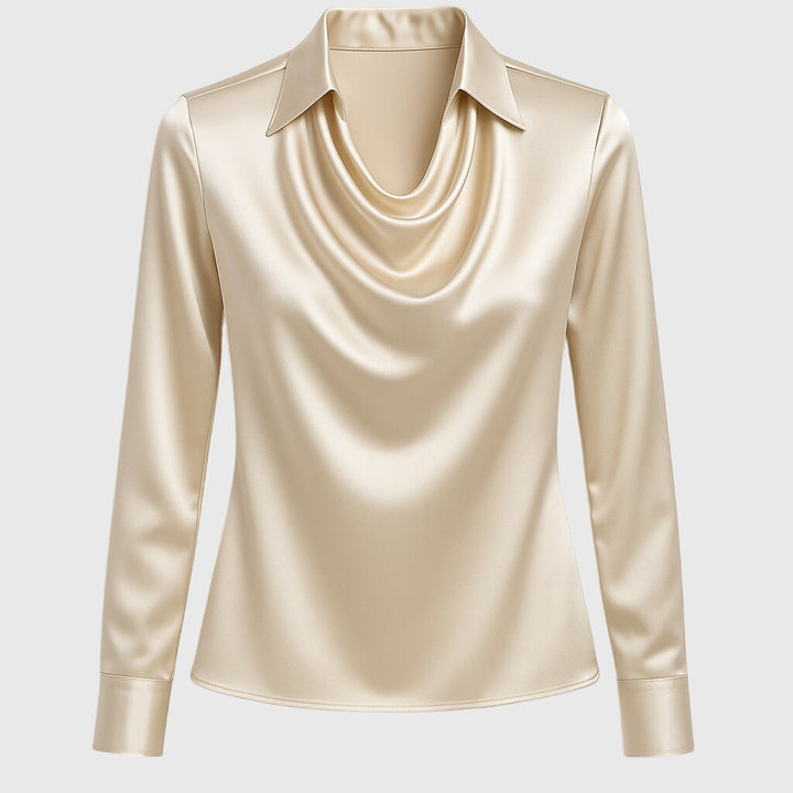 Nia™ – Elegant Drape-Neck Blouse for Polished Everyday Style