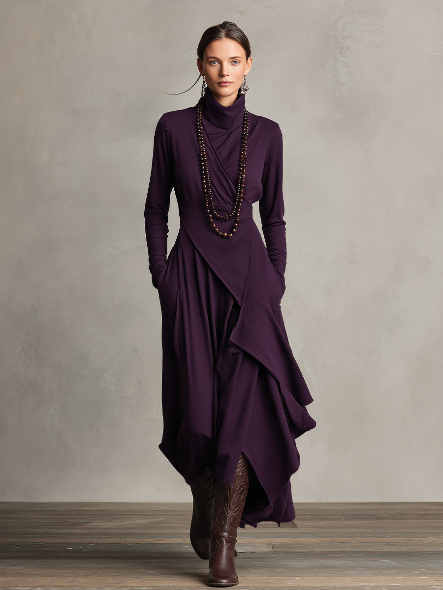 Natalia | Asymmetrical Maxi Knit Dress with Turtleneck