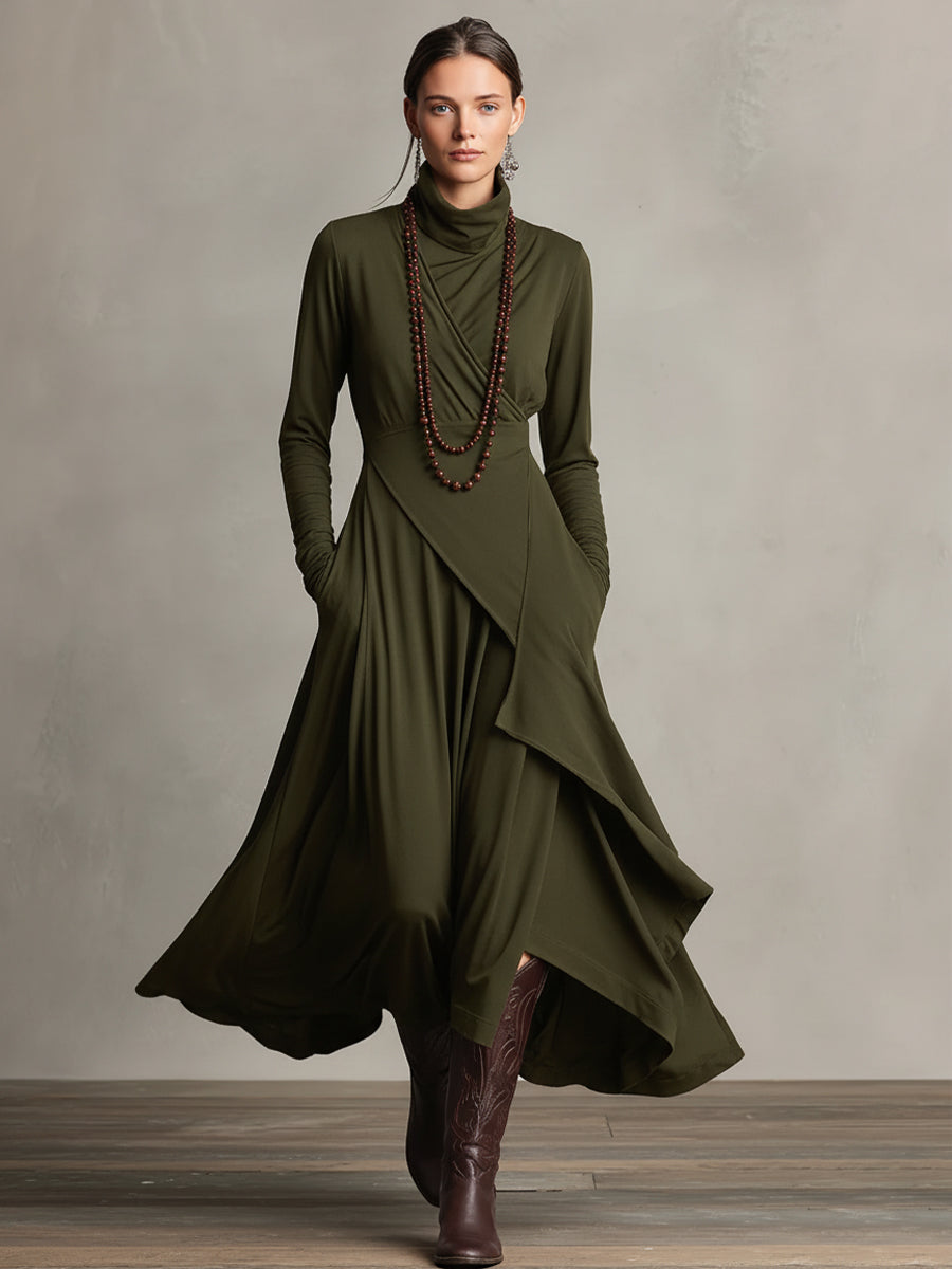 Natalia | Asymmetrical Maxi Knit Dress with Turtleneck
