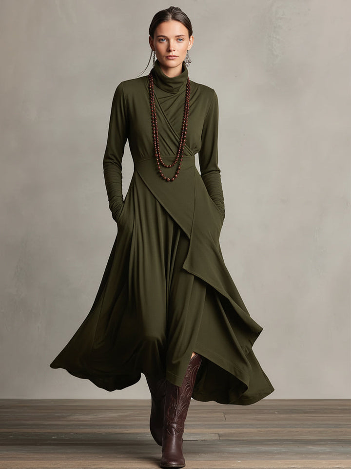 Natalia | Asymmetrical Maxi Knit Dress with Turtleneck
