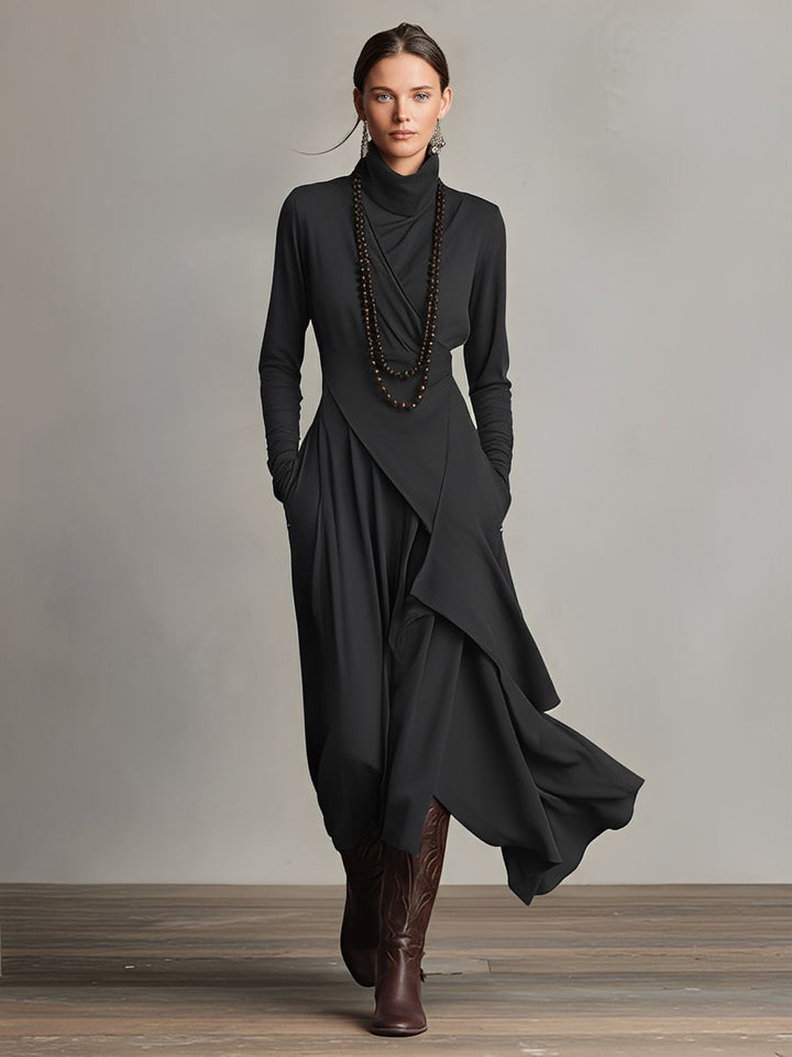 Natalia | Asymmetrical Maxi Knit Dress with Turtleneck