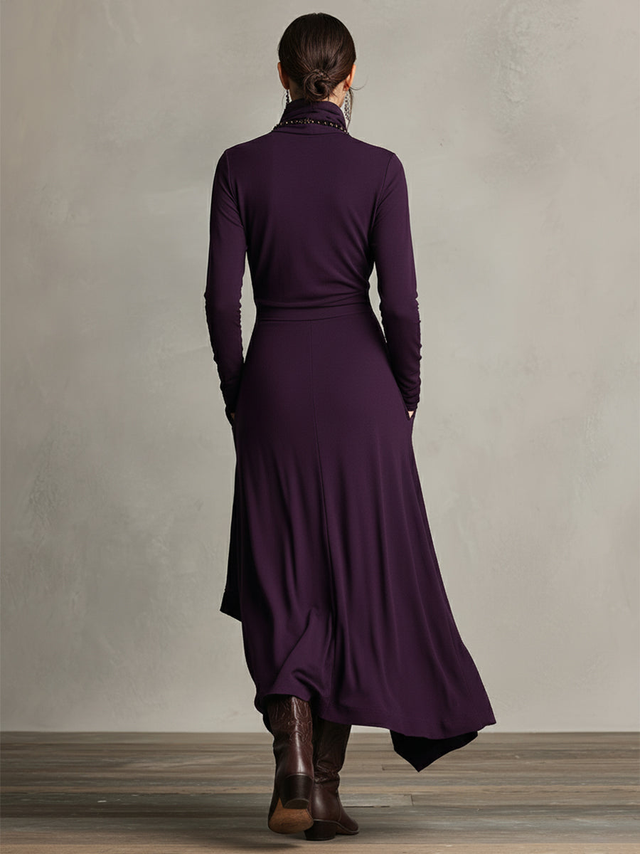 Natalia | Asymmetrical Maxi Knit Dress with Turtleneck